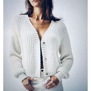 Lillusory NWOT White Chunky Polyester-Wool Blend Knit V Neck Cardigan Sweater S